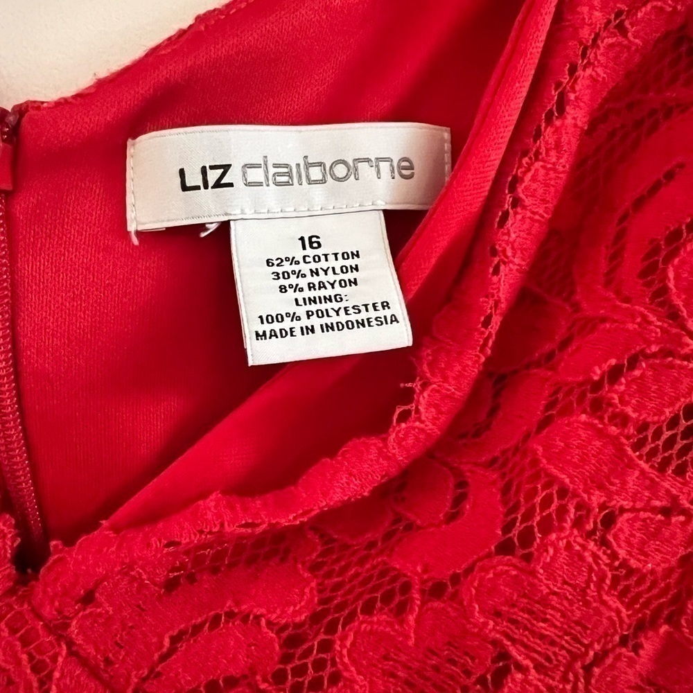 Liz Claiborne Red Lace Cap-Sleeve Dress - Picture 2 of 3